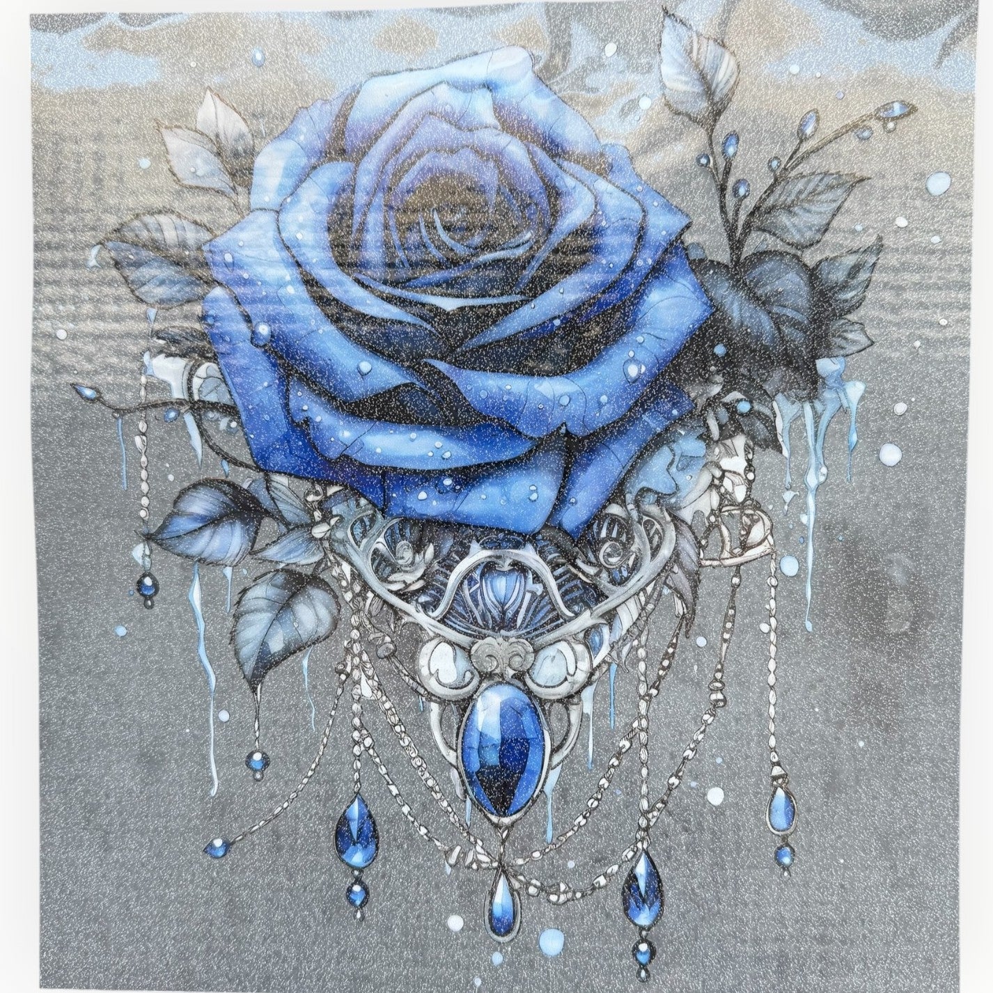 Gothic Blue Rose Jewel Chandelier DTF Print