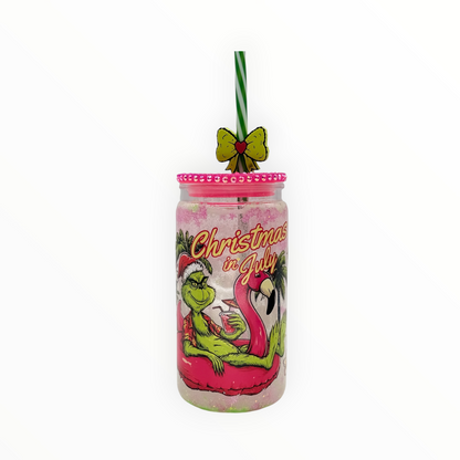 16oz Christmas in July Acrylic Can Tumbler with Straw Topper