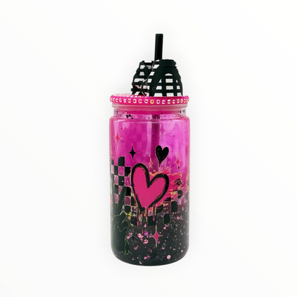 16oz Dripping Heart Acrylic Can Tumbler with Straw Topper