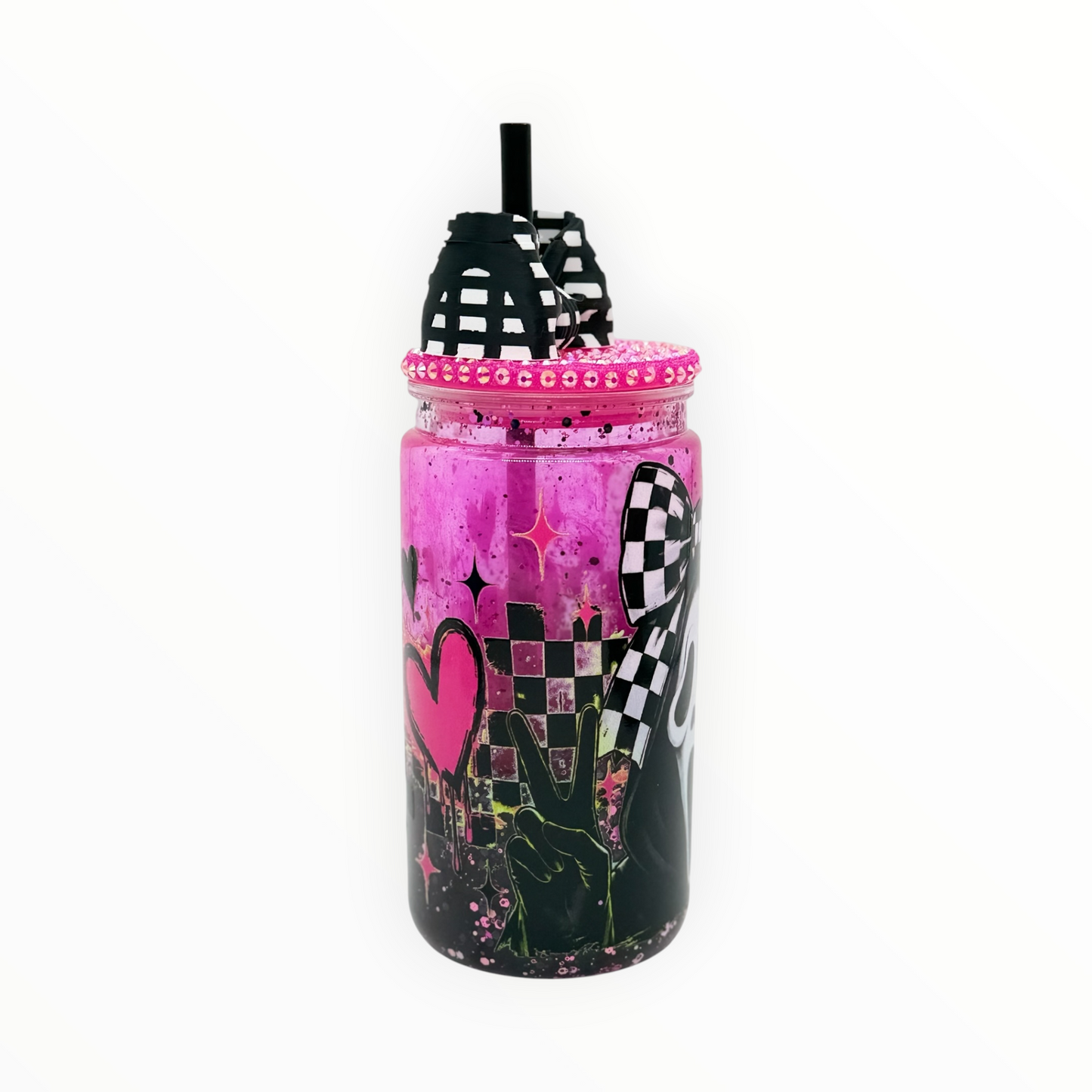 16oz Dripping Heart Acrylic Can Tumbler with Straw Topper