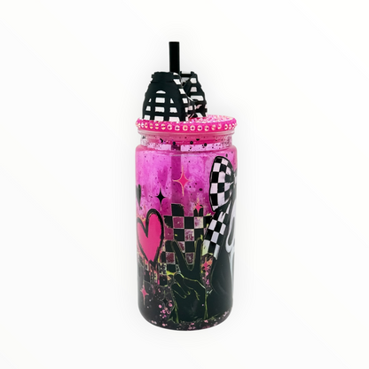 16oz Dripping Heart Acrylic Can Tumbler with Straw Topper