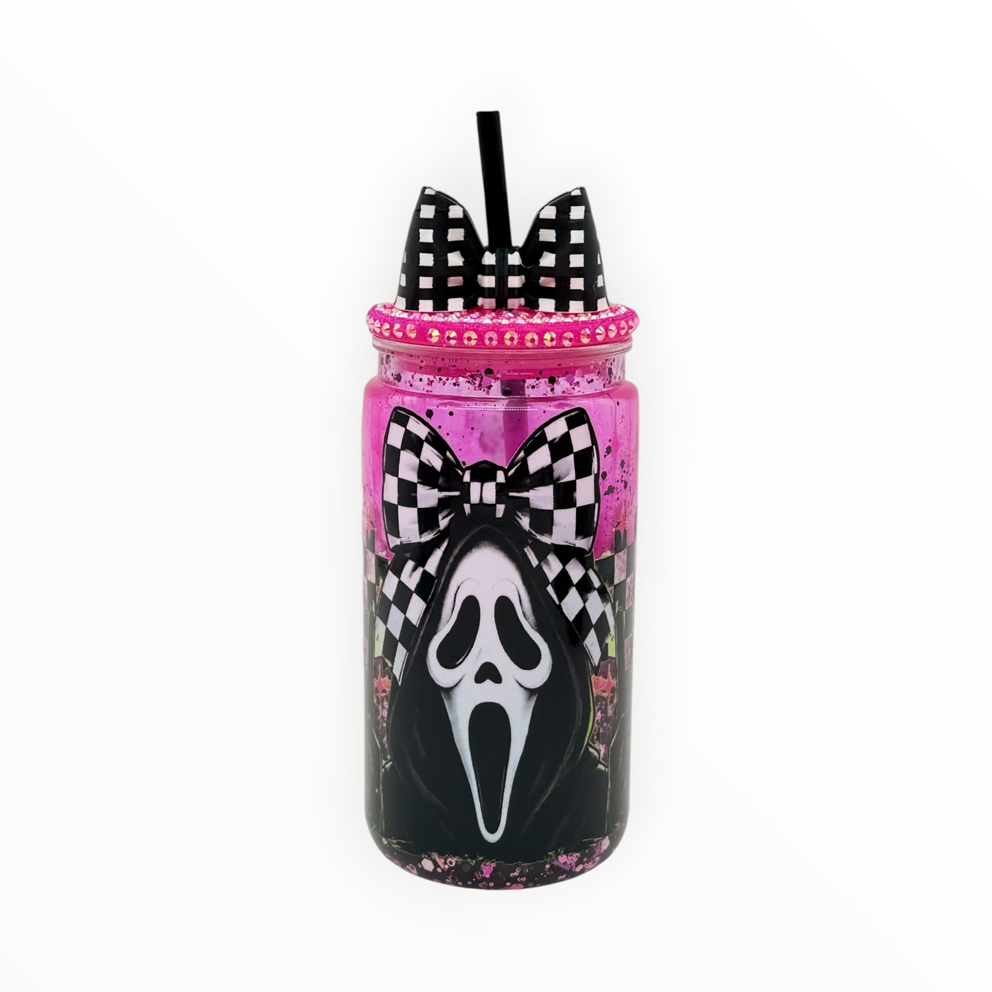 16oz Dripping Heart Acrylic Can Tumbler with Straw Topper