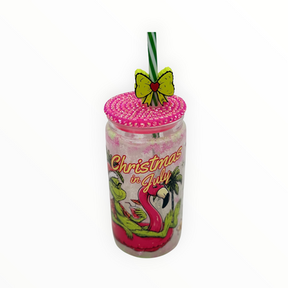 16oz Christmas in July Acrylic Can Tumbler with Straw Topper