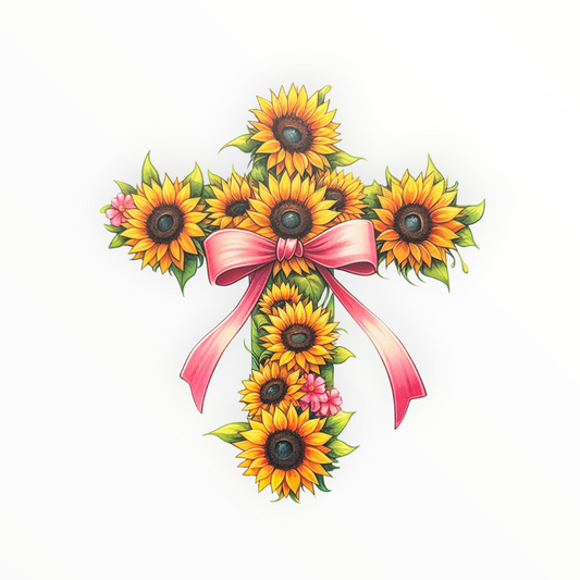 Sunflower Cross with Pink Bow DTF Print
