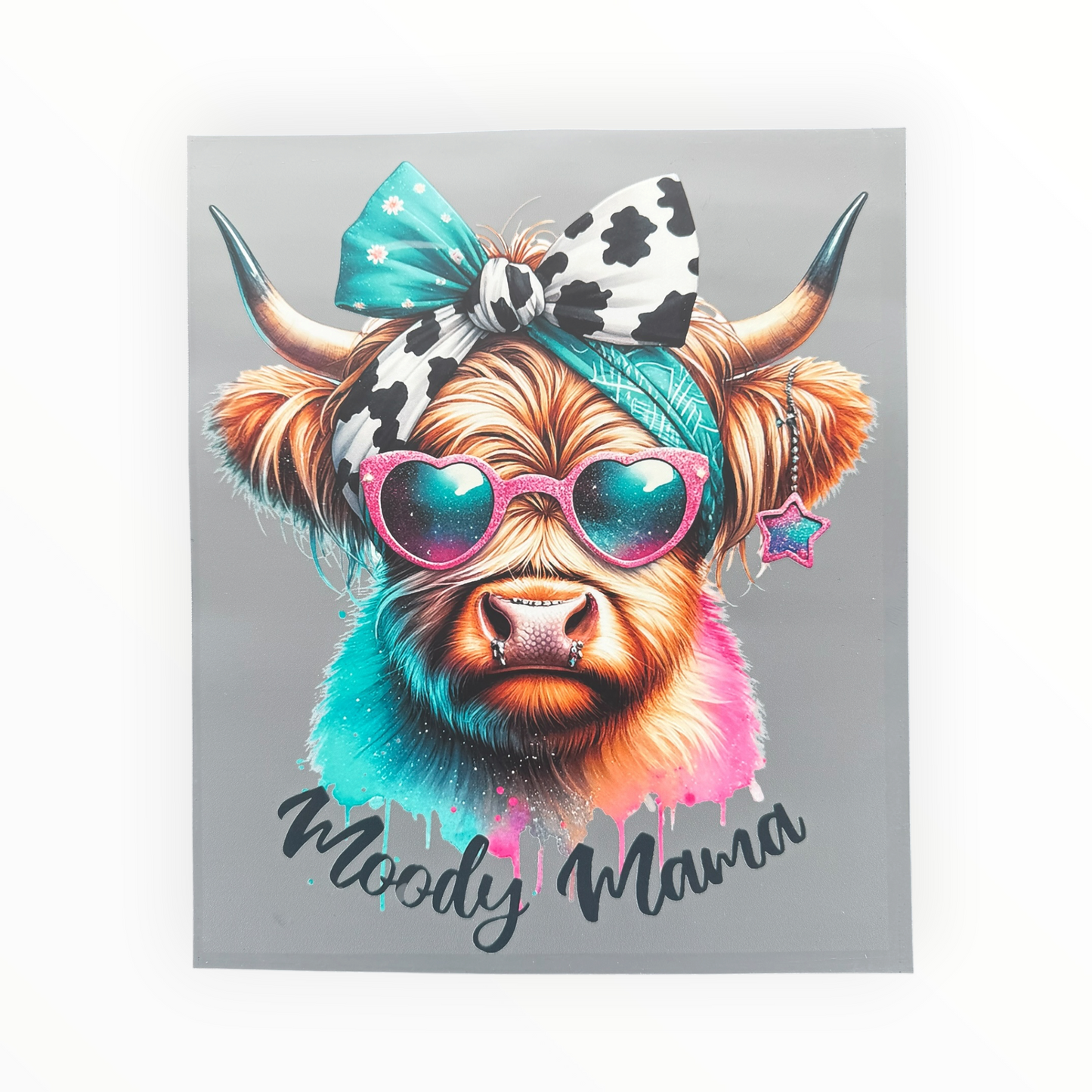 Moody Mama Highland Cow Heart Sunglasses DTF Print