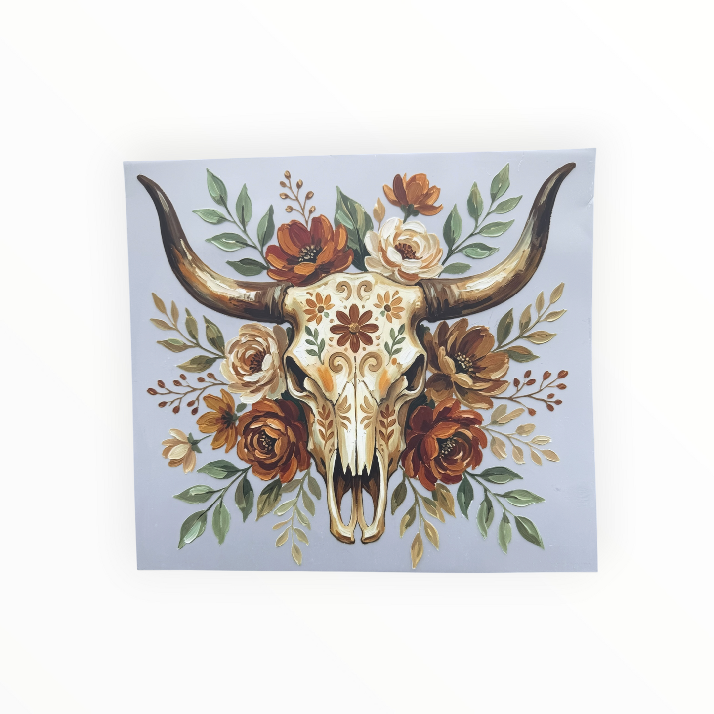 Boho Floral Longhorn Skull Autumn DTF Print