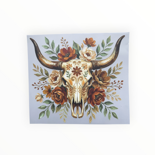 Boho Floral Longhorn Skull Autumn DTF Print