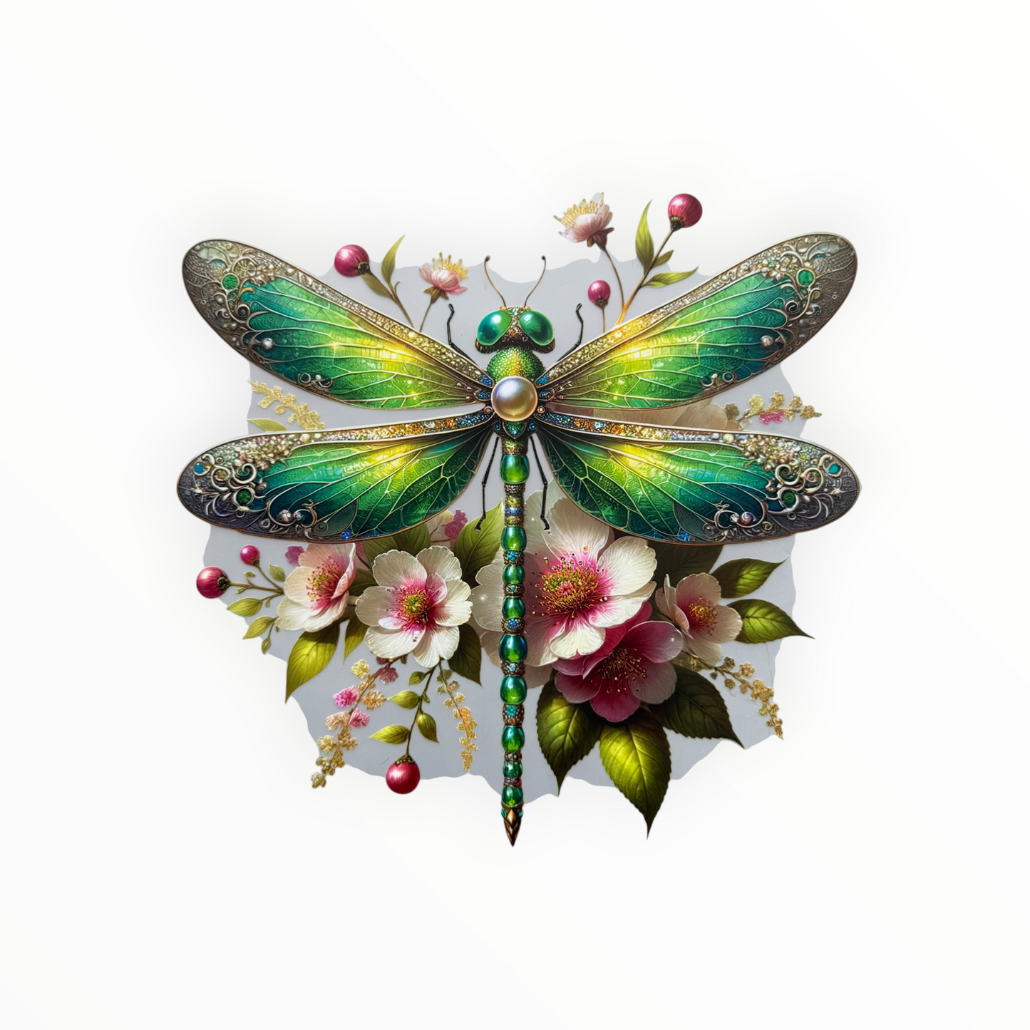 Jeweled Dragonfly Floral Botanical DTF Print