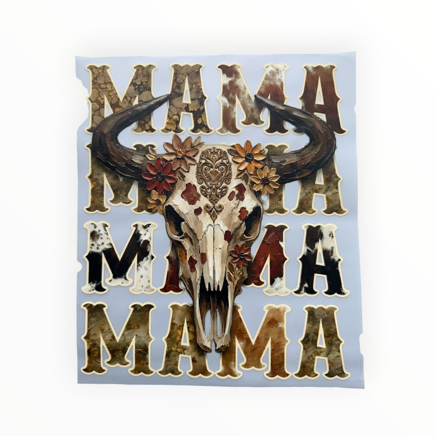 Mama Longhorn Skull Floral Western DTF Print