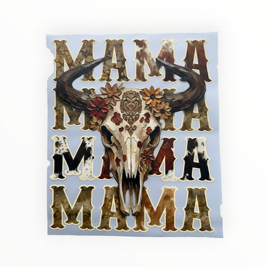 Mama Longhorn Skull Floral Western DTF Print
