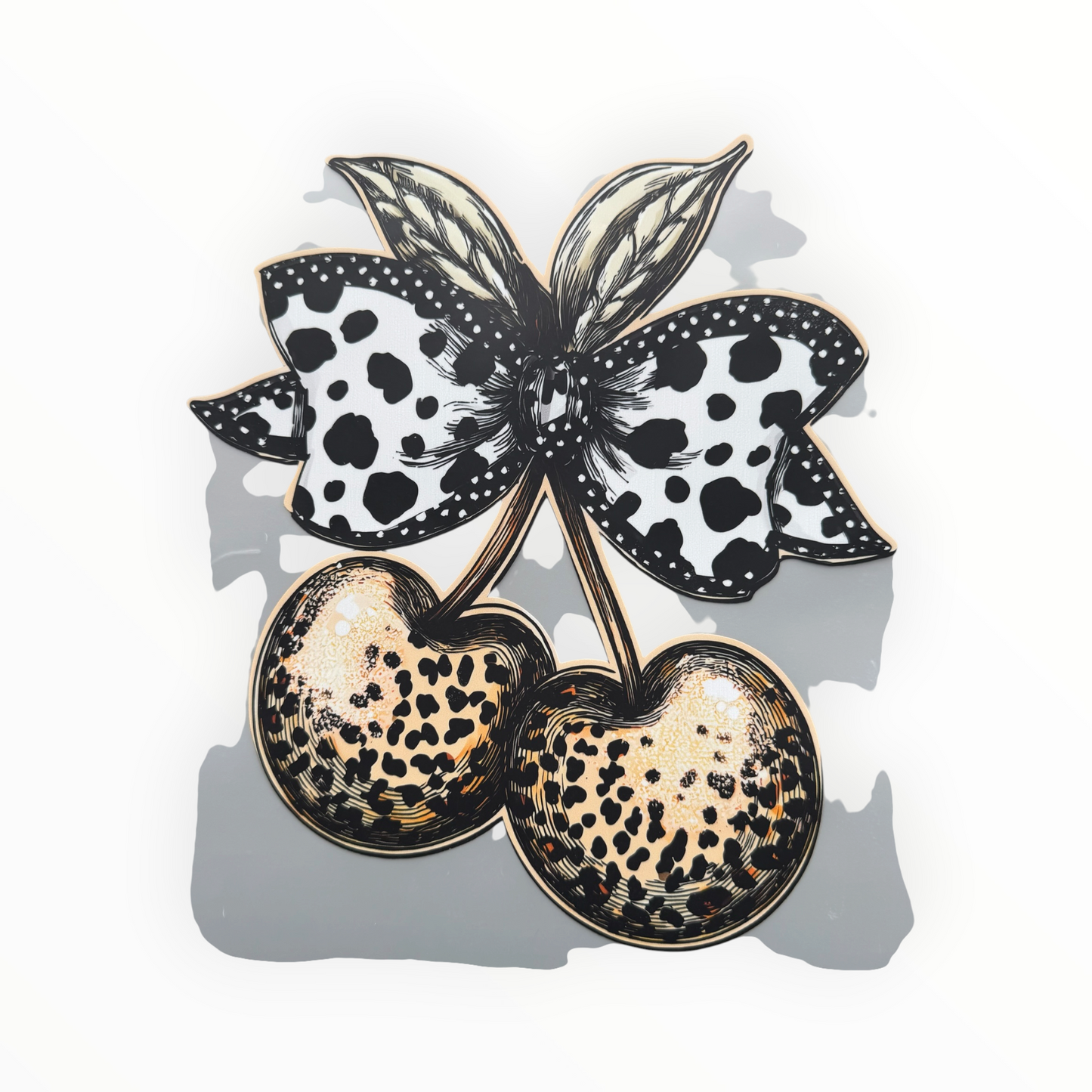 Leopard Print Cherries Cow Print Bow DTF Print