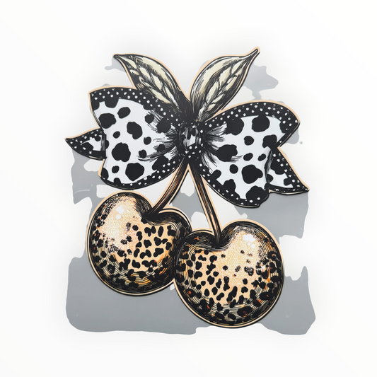 Leopard Print Cherries Cow Print Bow DTF Print