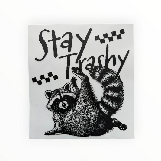 Stay Trashy Raccoon Checkered DTF Print