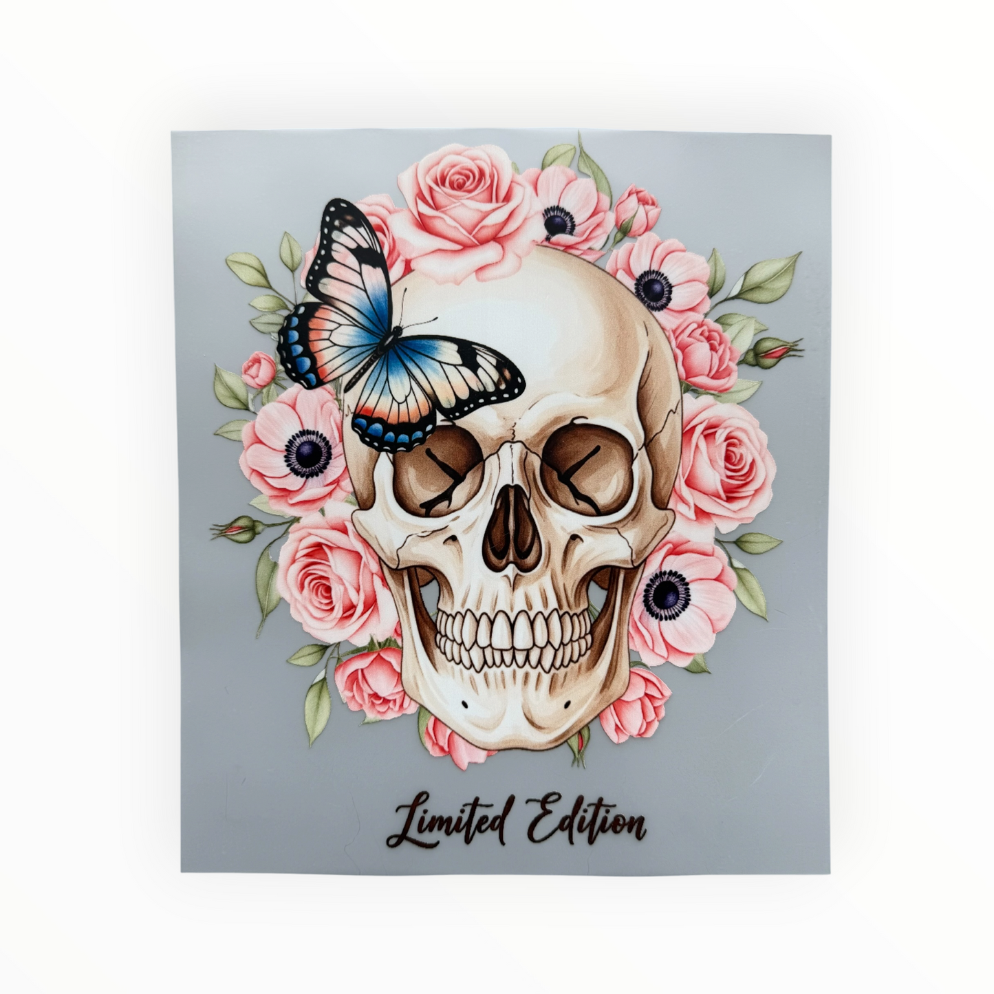 Limited Edition Floral Skull Butterfly Pink Rose DTF Print