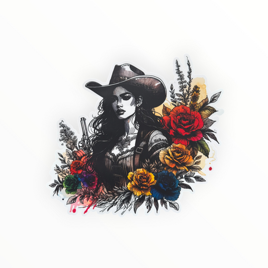 Western Cowgirl Gunslinger Floral Roses DTF Print