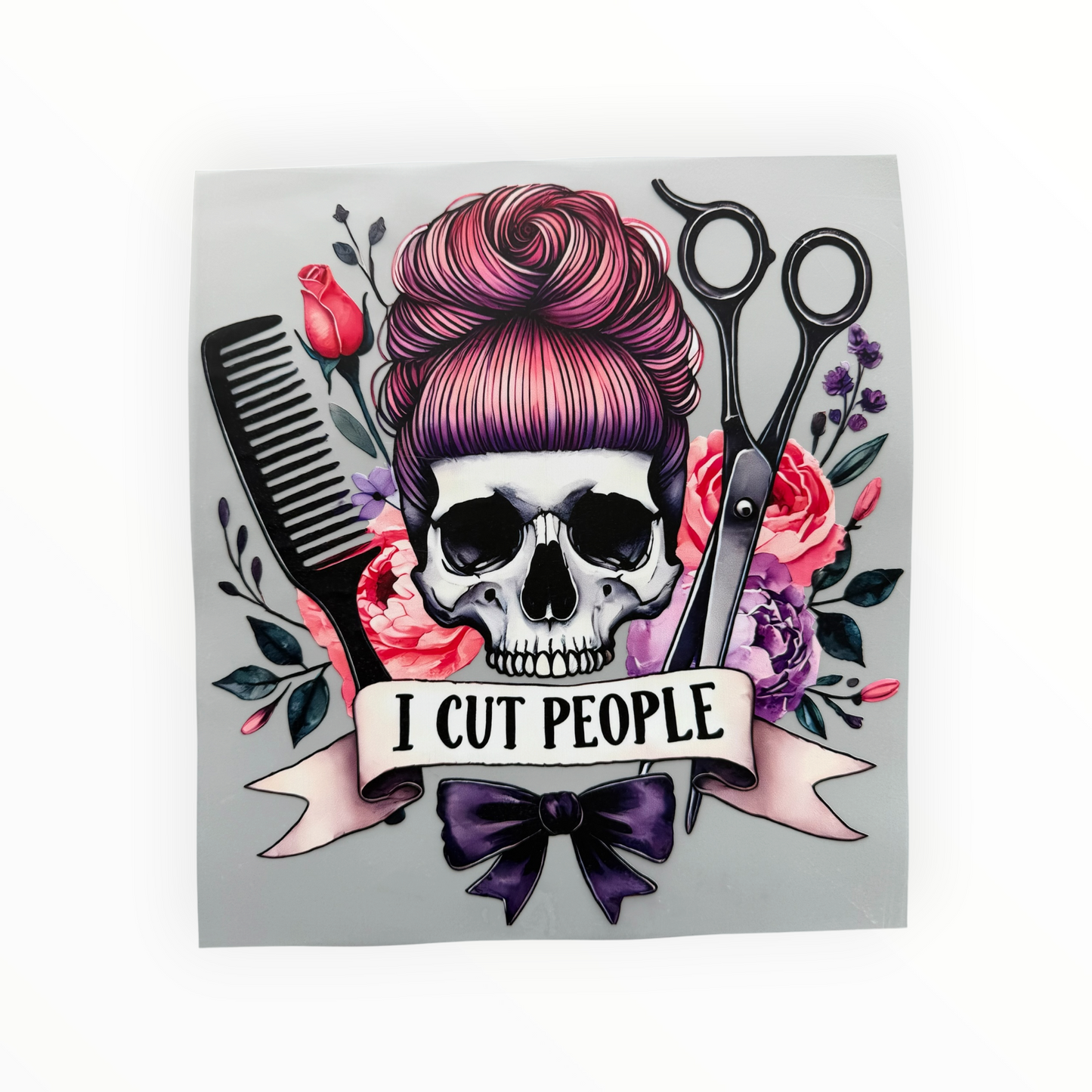 I Cut People Hairstylist Skull Floral DTF Print
