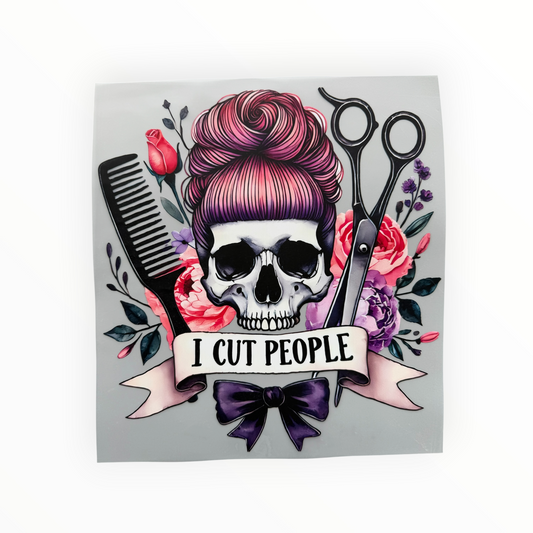 I Cut People Hairstylist Skull Floral DTF Print