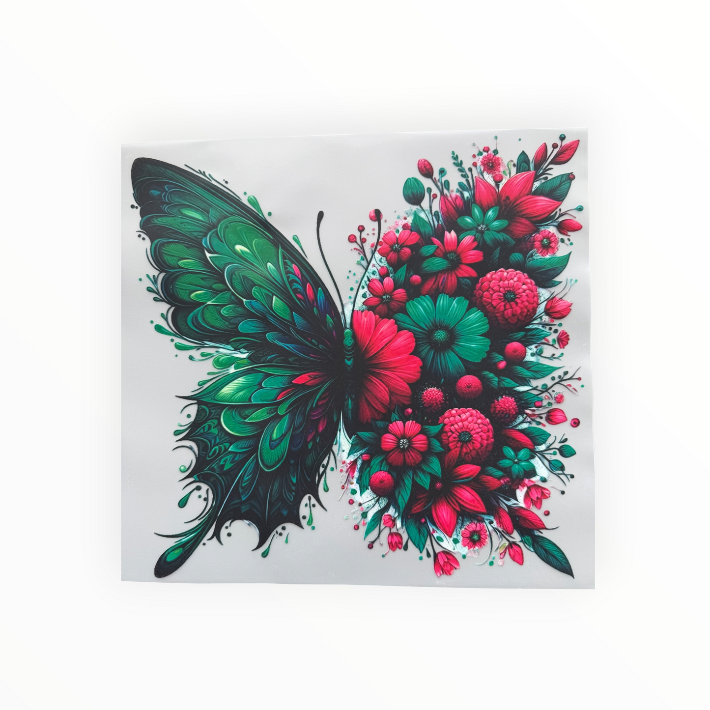 Emerald Green Floral Butterfly Split Wing DTF Print