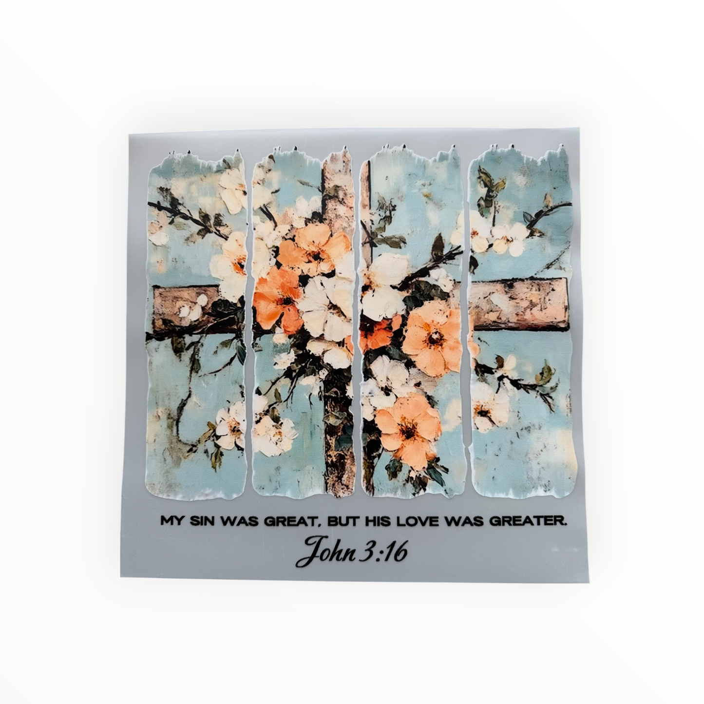 John 3:16 Floral Cross Rustic Wood Panel DTF Print