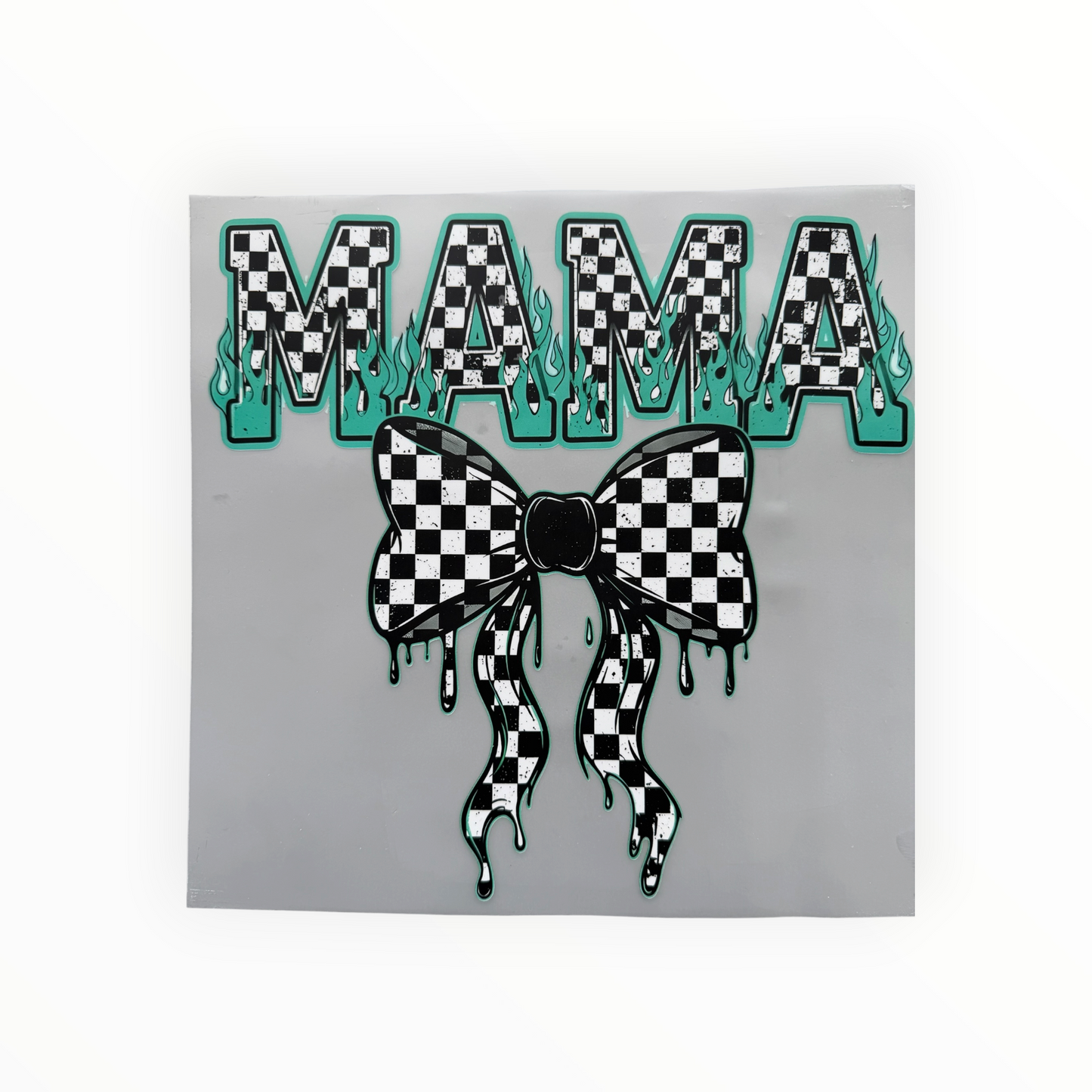 Mama Checkered Flame Drip Bow DTF Print
