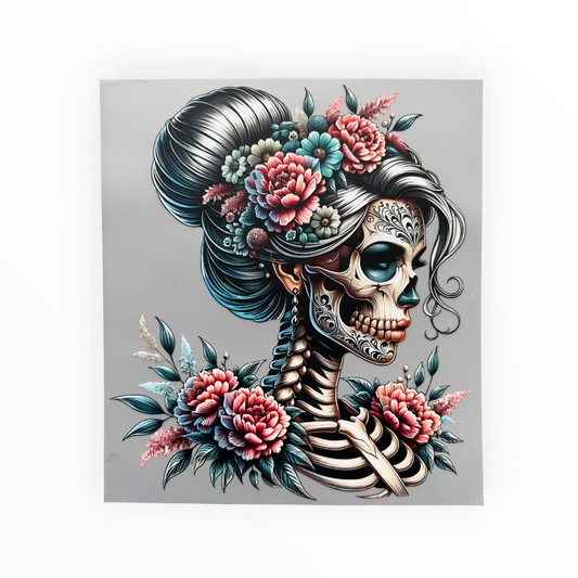 Floral Sugar Skull Lady Skeleton DTF Print