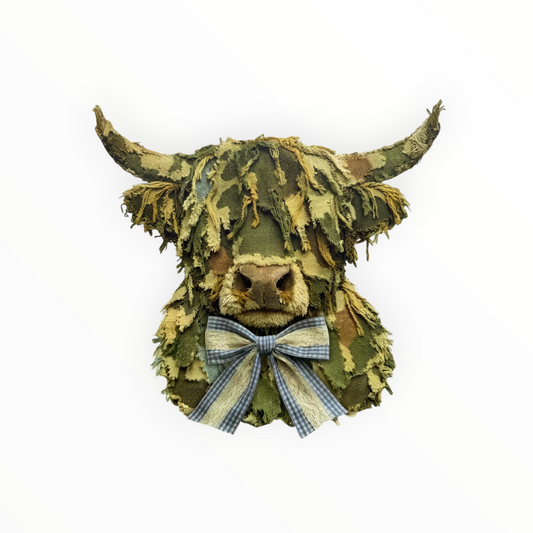 Camo Highland Cow Gingham Bow DTF Print