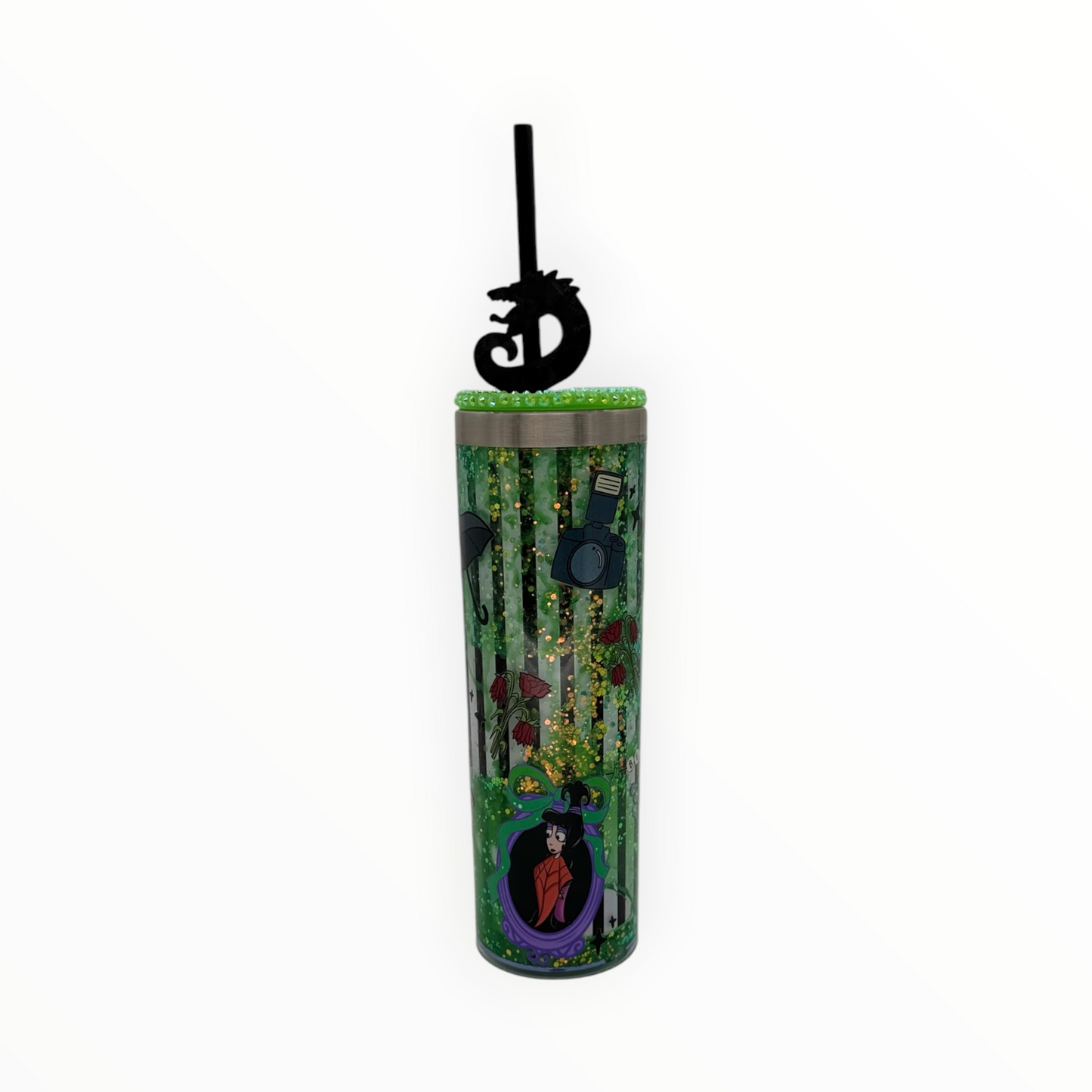 20oz storyboard glitter tumbler - dark forest scene with dragon straw topper
