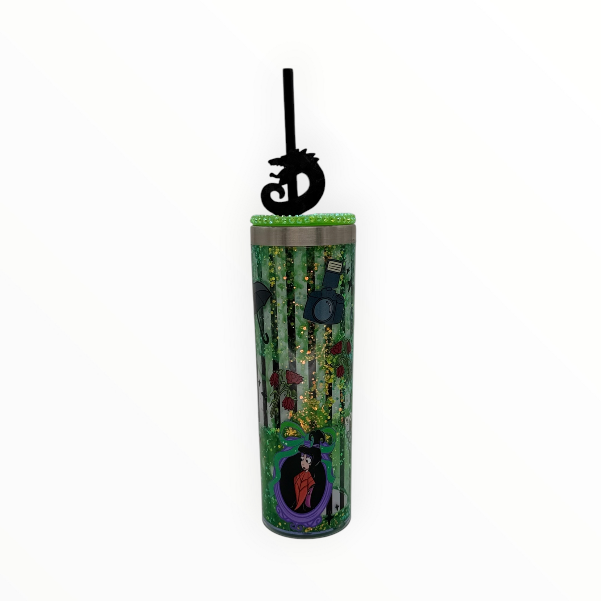20oz storyboard glitter tumbler - dark forest scene with dragon straw topper