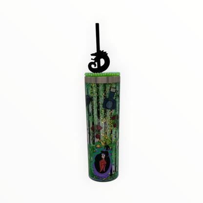 20oz storyboard glitter tumbler - dark forest scene with dragon straw topper
