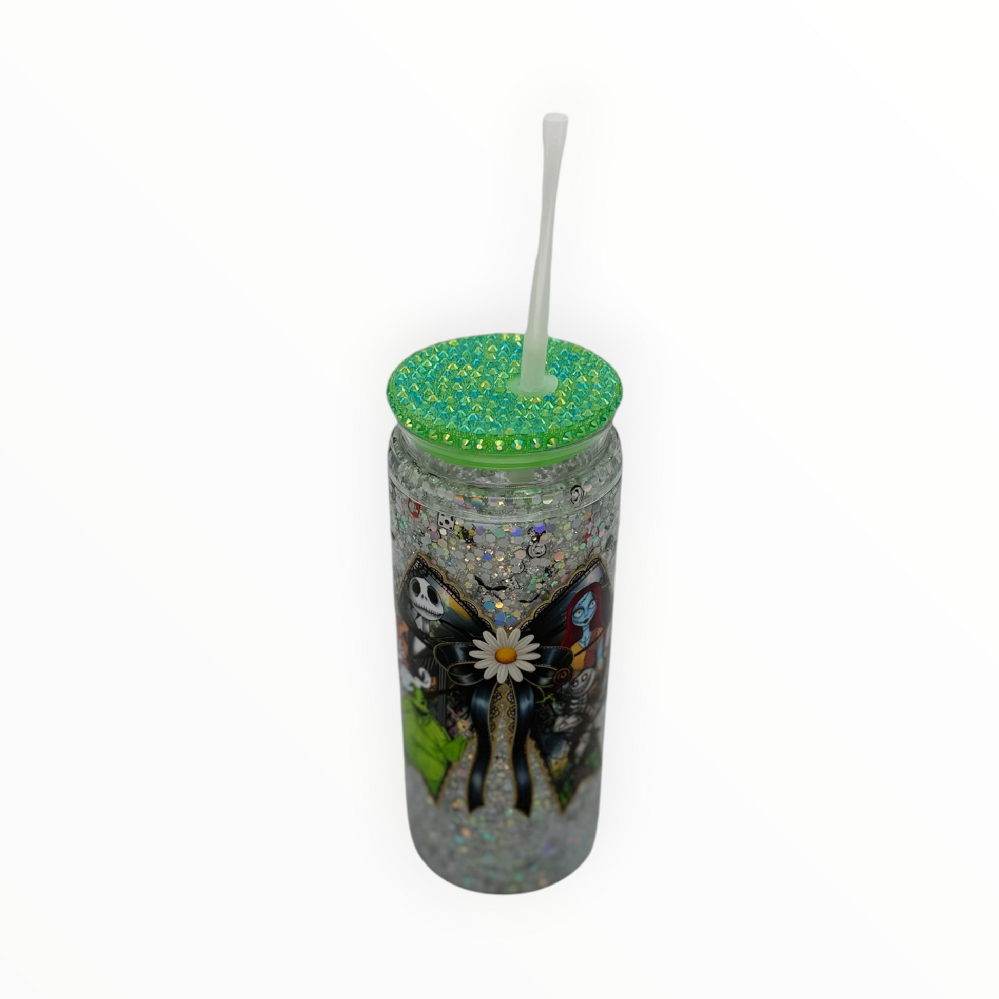 Glow in the dark 20oz acrylic mug - green glitter glow effect, full view