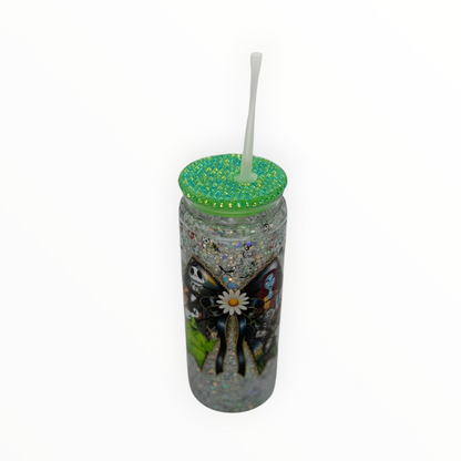 Glow in the dark 20oz acrylic mug - green glitter glow effect, full view