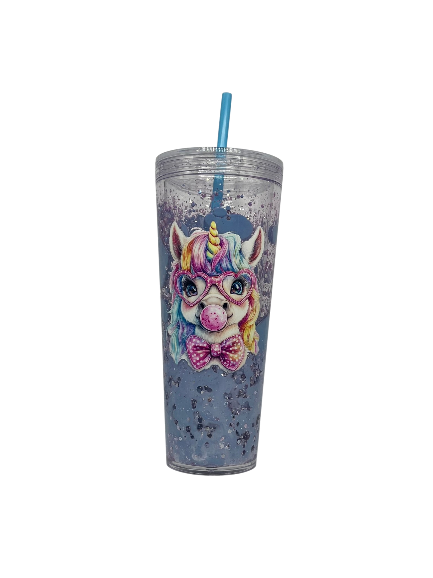 Unicorn Glam 24oz Lava Tumbler – Blue Glitter & Blue Straw