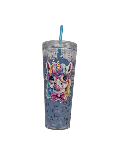 Unicorn Glam 24oz Lava Tumbler – Blue Glitter & Blue Straw