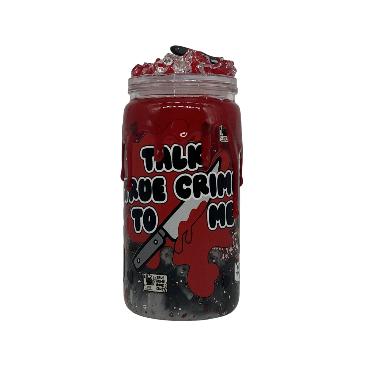 Talk True Crime To Me 16oz Lava Tumbler – Blood Red & Knife Charm Lid