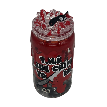 Talk True Crime To Me 16oz Lava Tumbler – Blood Red & Knife Charm Lid