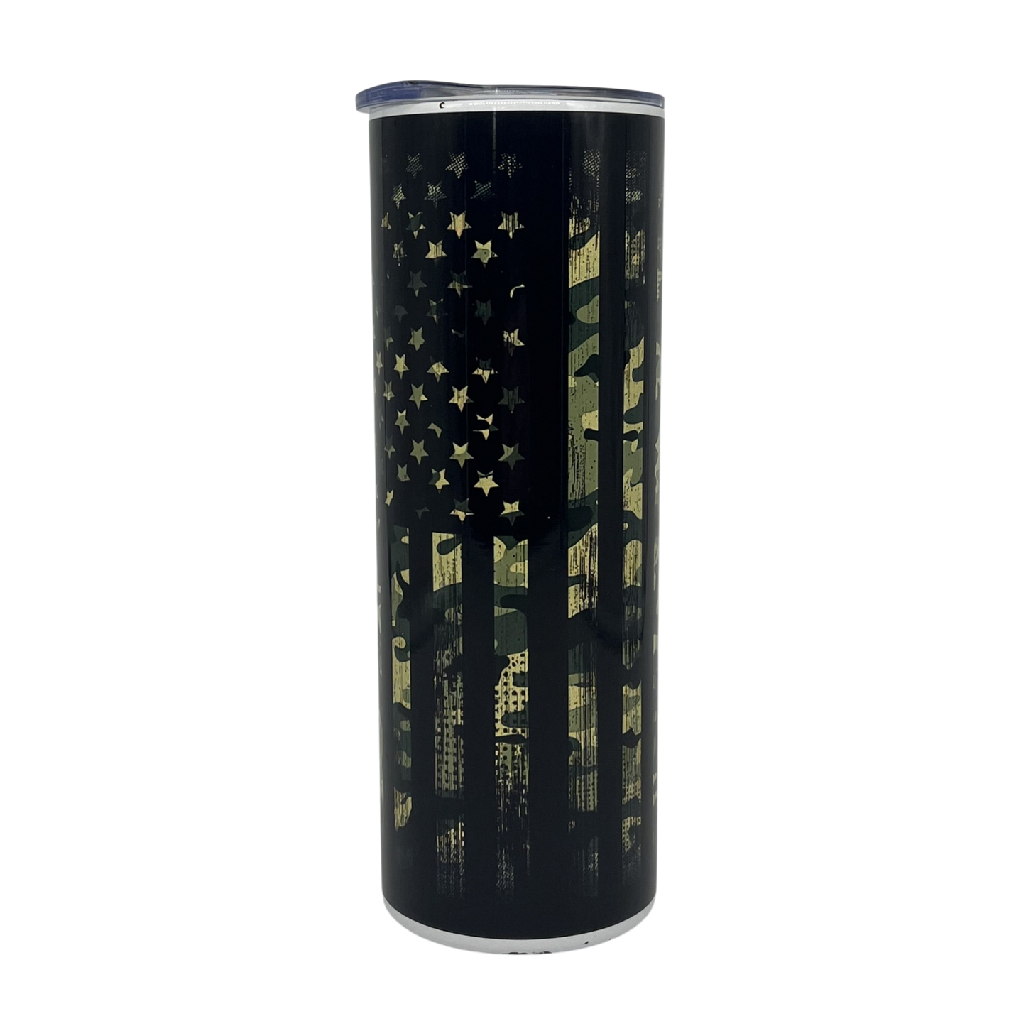 Camo American Flag 20oz Skinny Tumbler – Black & Military Green