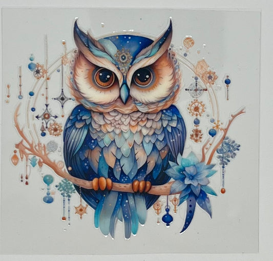 UV DTF Wrap - Owl Decal Blue Celestial