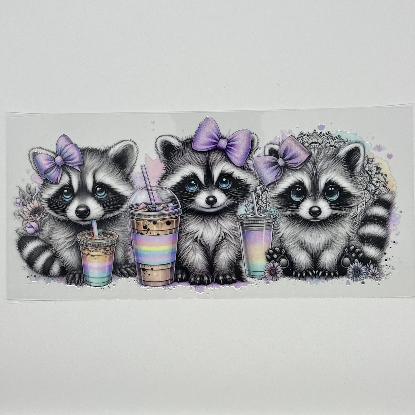 UV DTF Wrap - Raccoon Coffee Bows Wrap 16oz