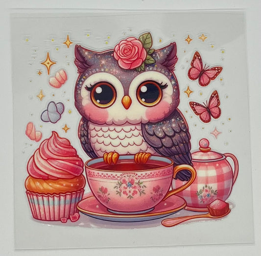 UV DTF Wrap - Cute Owl Tea Party Decal