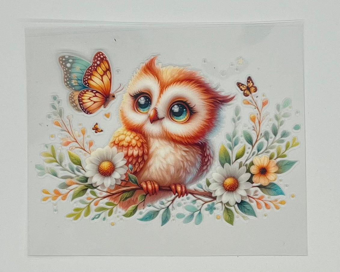 UV DTF Wrap - Cute Owl with Butterfly Decal