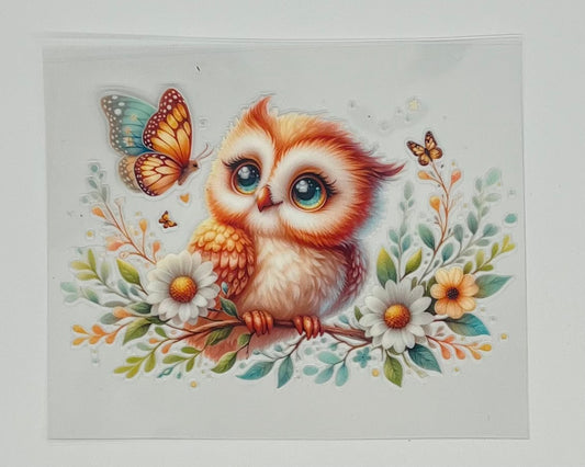 UV DTF Wrap - Cute Owl with Butterfly Decal