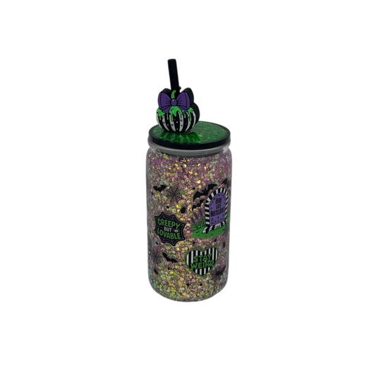 Beetlejuice 16oz Acrylic Glow in the Dark Snow Globe Tumbler