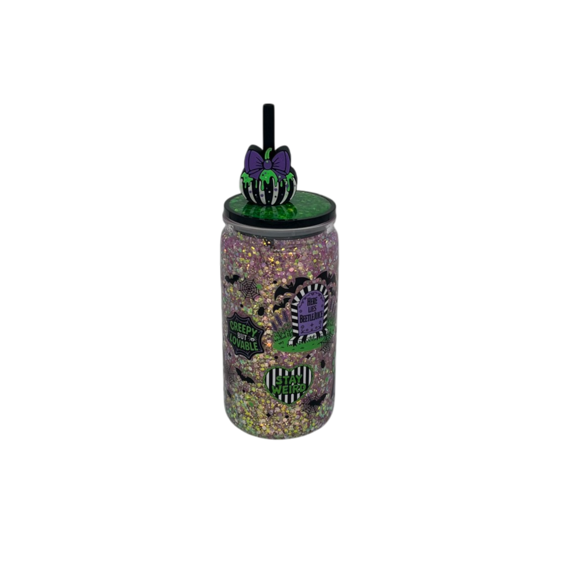 Beetlejuice 16oz Acrylic Glow in the Dark Snow Globe Tumbler