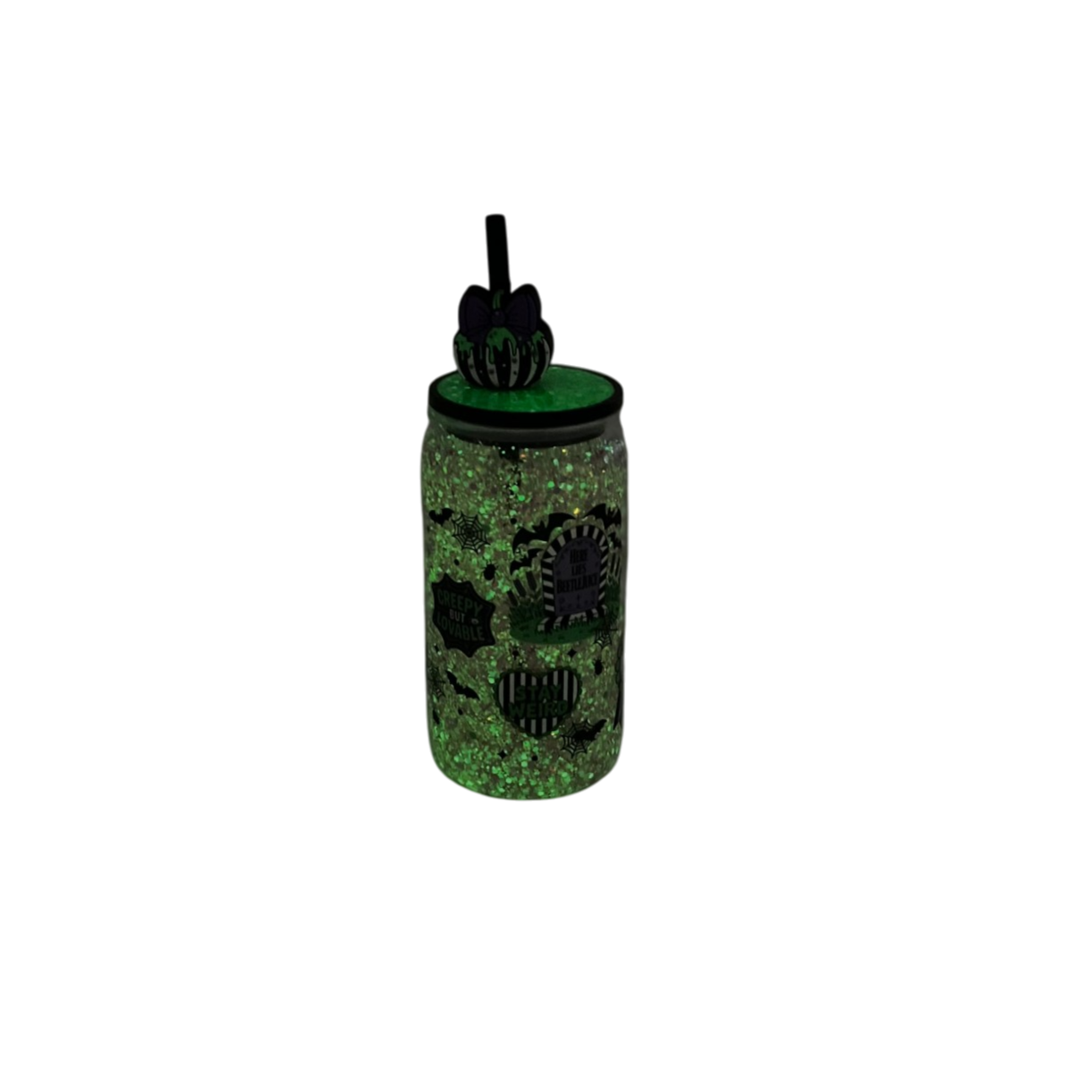 Beetlejuice 16oz Acrylic Glow in the Dark Snow Globe Tumbler