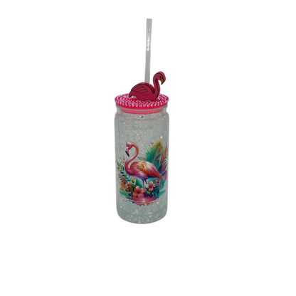 Flamingo 20oz Acrylic Glow in the Dark Snow Globe Tumbler