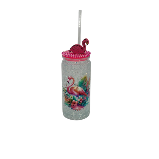 Flamingo 20oz Acrylic Glow in the Dark Snow Globe Tumbler