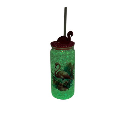 Flamingo 20oz Acrylic Glow in the Dark Snow Globe Tumbler