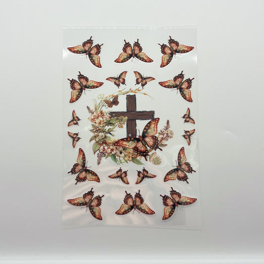 UV DTF Wrap - Floral Cross Butterfly A5 Wrap