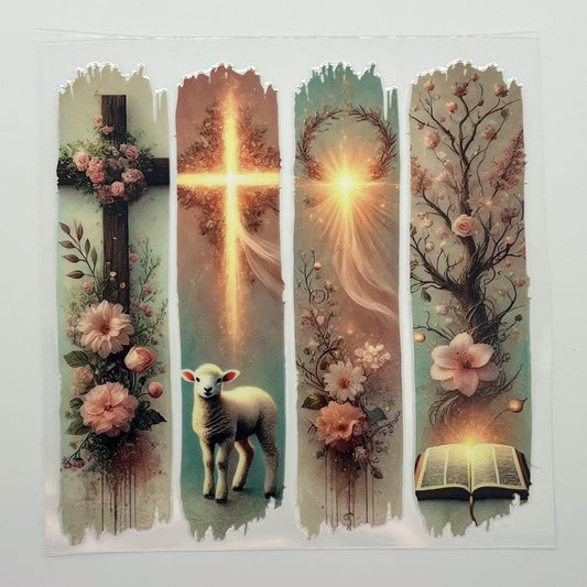 UV DTF Wrap - Easter Floral Panel Cross Lamb Bible Decal