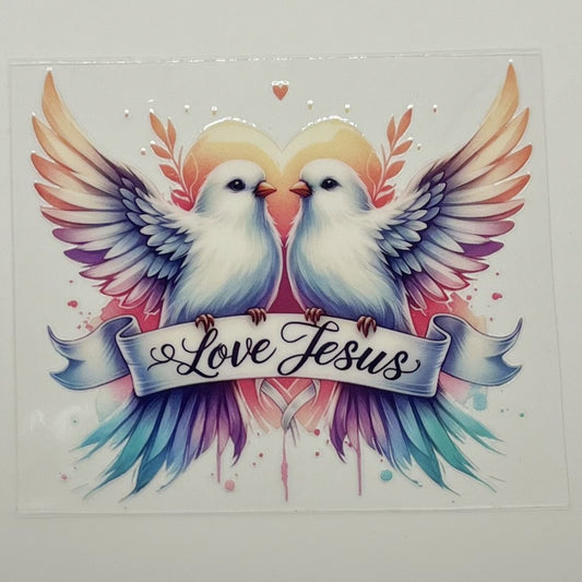 UV DTF Wrap - Love Jesus Lovebirds Heart Decal
